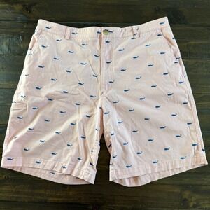 Tackle & Tides Whale Embroidered Shorts Mens 36‎ Pink Nautical Chino Utility